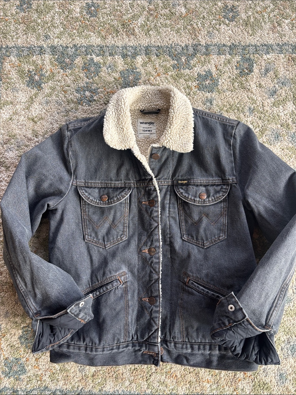 Wrangler Washed Black Denim Sherpa Lined Trucker Jacket